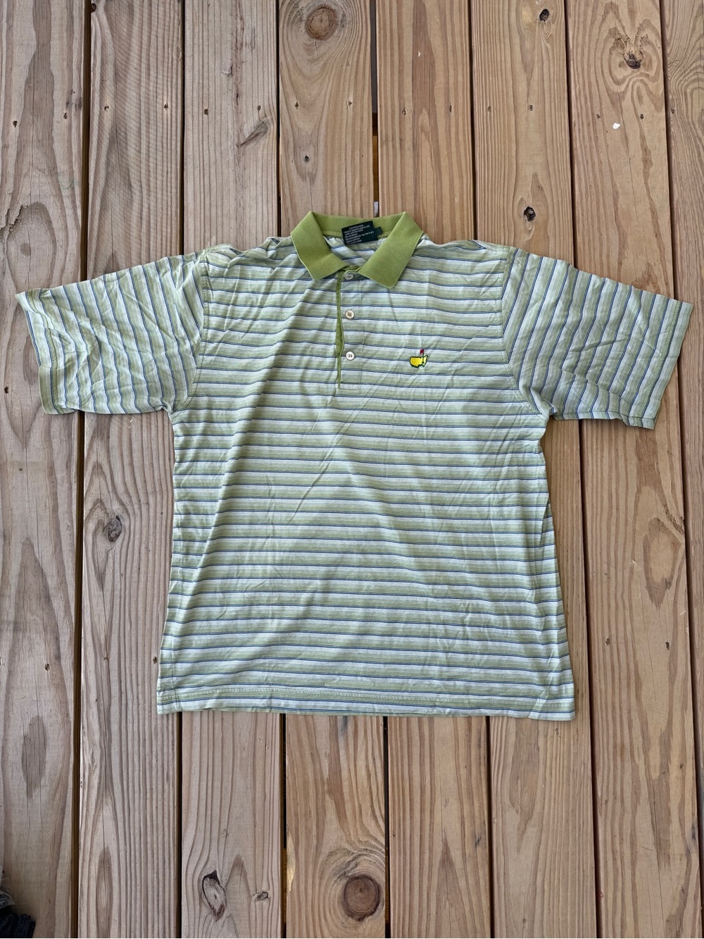 Clubhouse Collection Masters Polo Mens Large Yellow Green Striped Golf